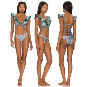 Zimmermann Anneke Teal Wrap Ruffle Bikini